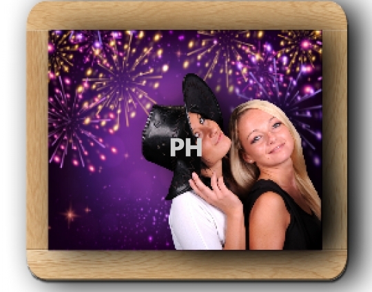 Women on purple background and fireworks